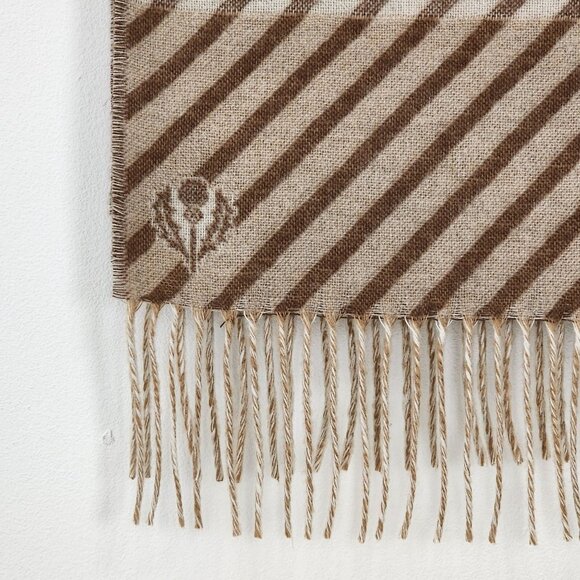 Reversible Houndstooth Stripe Pattern Beige Scarf Fringe Fall Fashion Cozy Soft - Picture 3 of 14